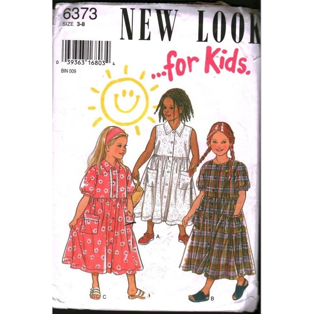 New Look 6373 Kids Sewing Pattern Girls Button Front Dress Pockets 3-8 CUT to 8